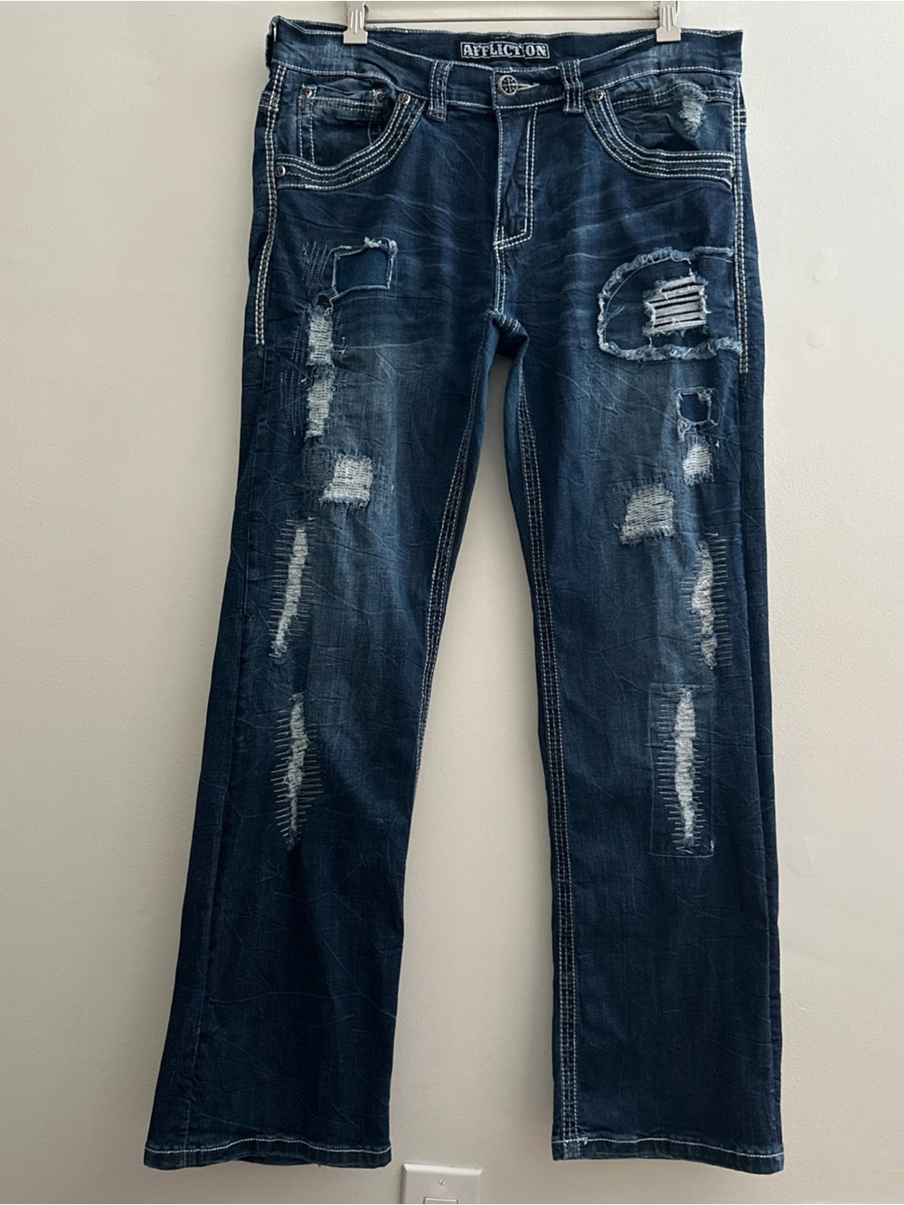 Affliction Blake Jeans Men's 34 X 32 Distressed Bootcut Y2K embroidered